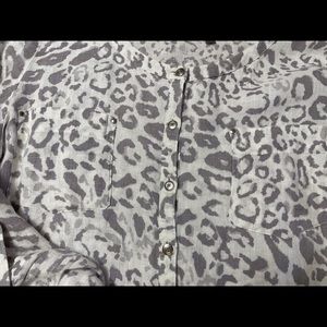 Button up animal print linen top.